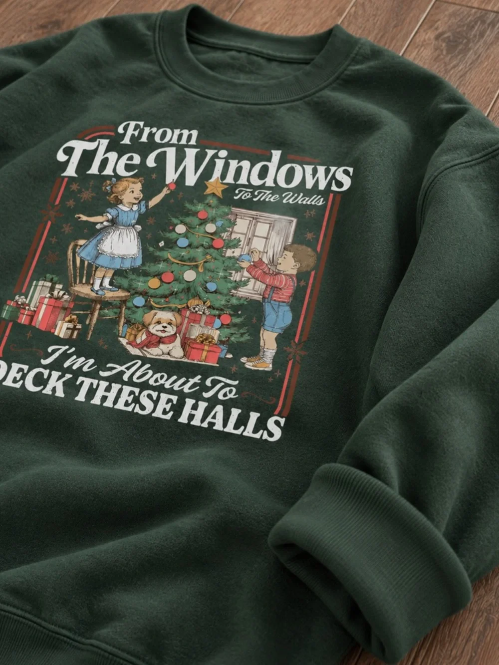 From The Windows Christmas Gift Graphic Forest Green Crewneck Sweater